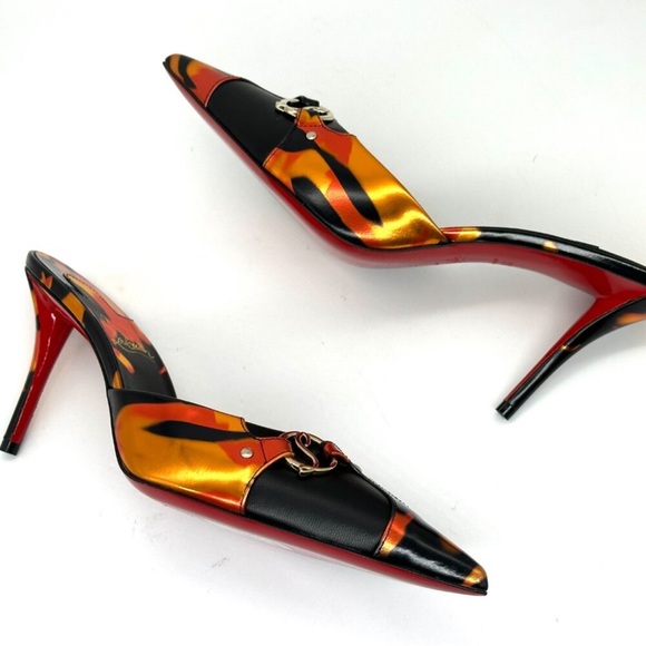 Christian Louboutin CL IN 90s MULE 80 Fire Leather Sandals Heels Shoes - Picture 4 of 11